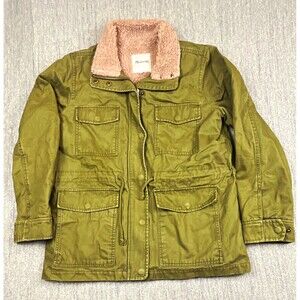 Madewell Womens Sherpa Trimmed Surplus Field Jacket Olive Army Green Pink Size S